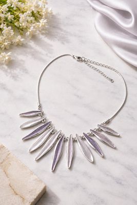Silver-tone  purple and pink floral chain necklace