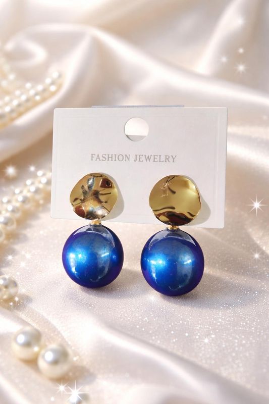 Deep blue spherical drop earrings