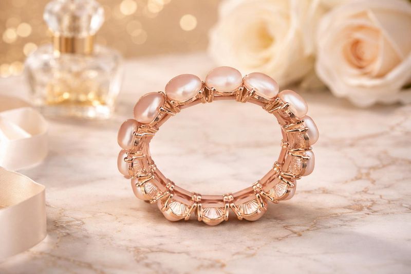 Gold-tone bangle with big white round beads