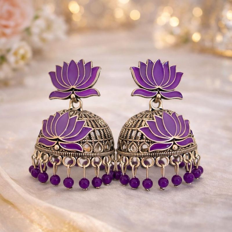 Purple lotus jhumka earrings