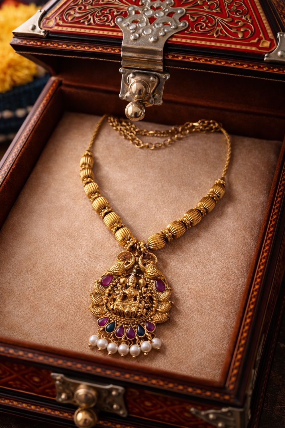 Gold tone temple neck chain