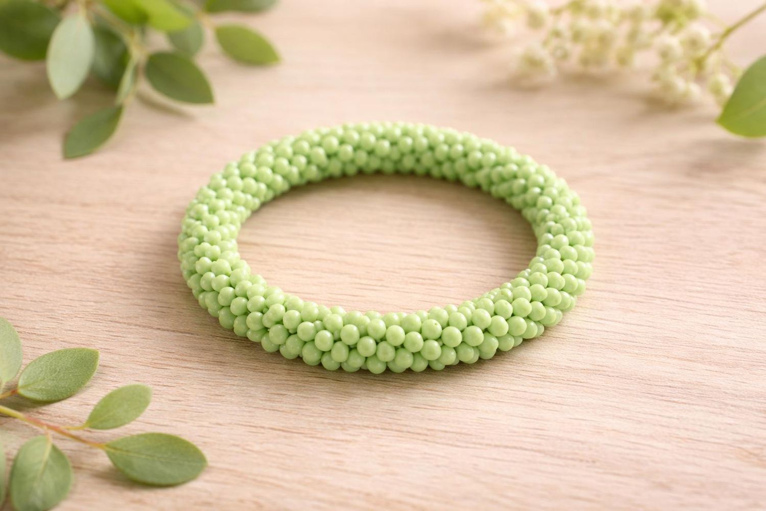 Bright green beaded bracelet