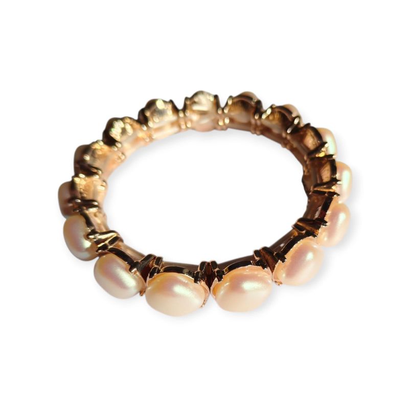 Gold tone bangle with square white beads