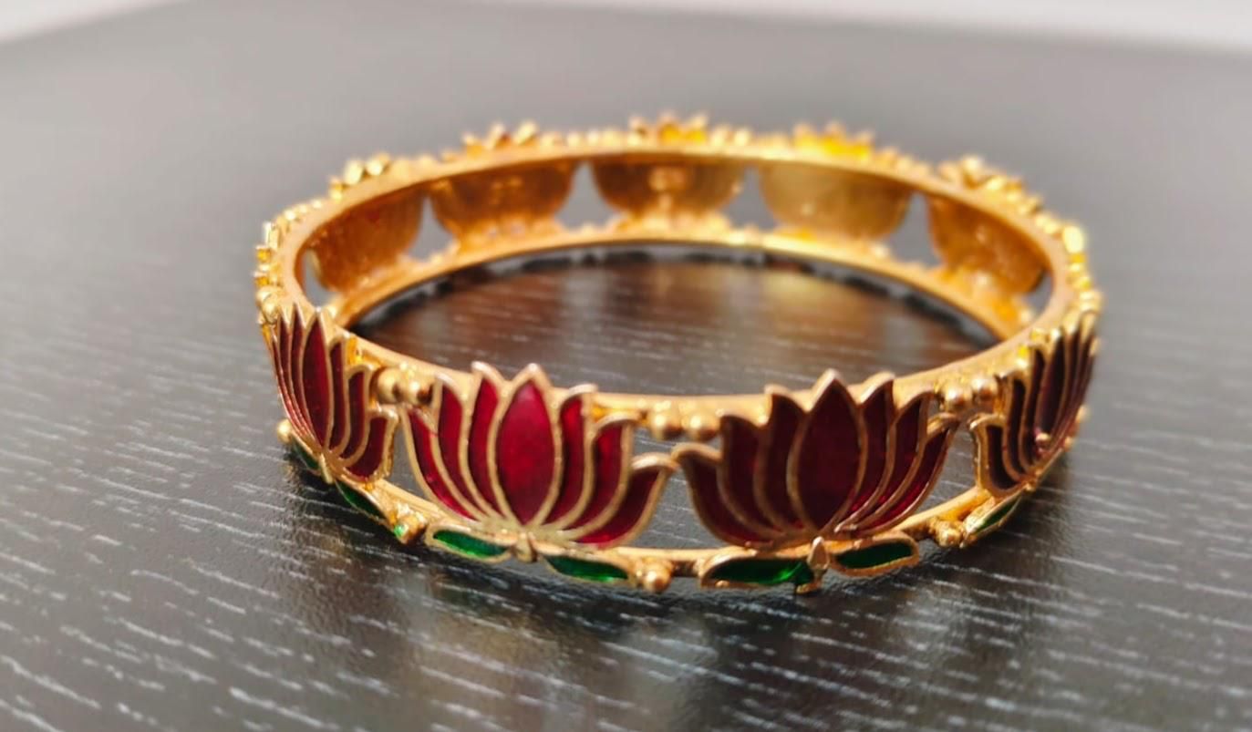 Gold-tone textured lotus bangle