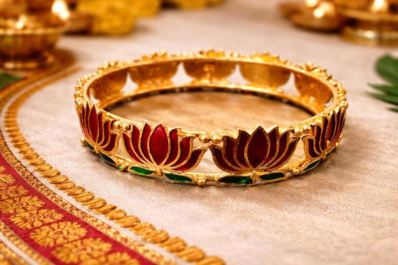 Gold-tone textured lotus bangle