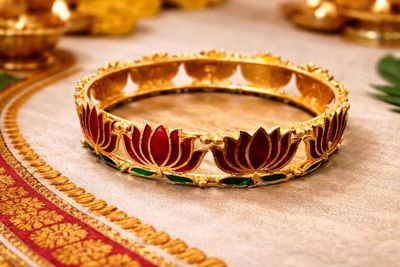 Gold-tone textured lotus bangle