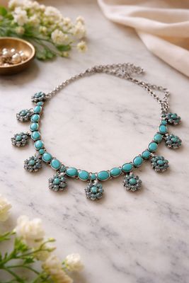 Mint-green beaded necklace with earings