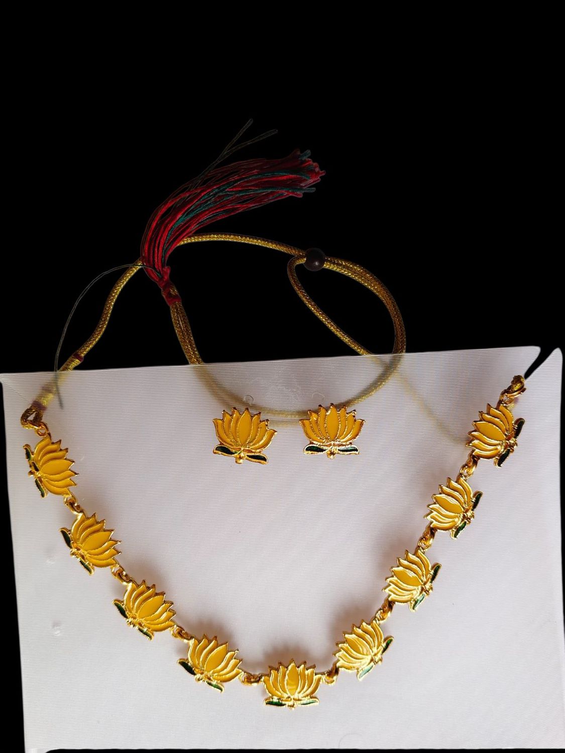 Yellow lotus floral necklace with matching earrings