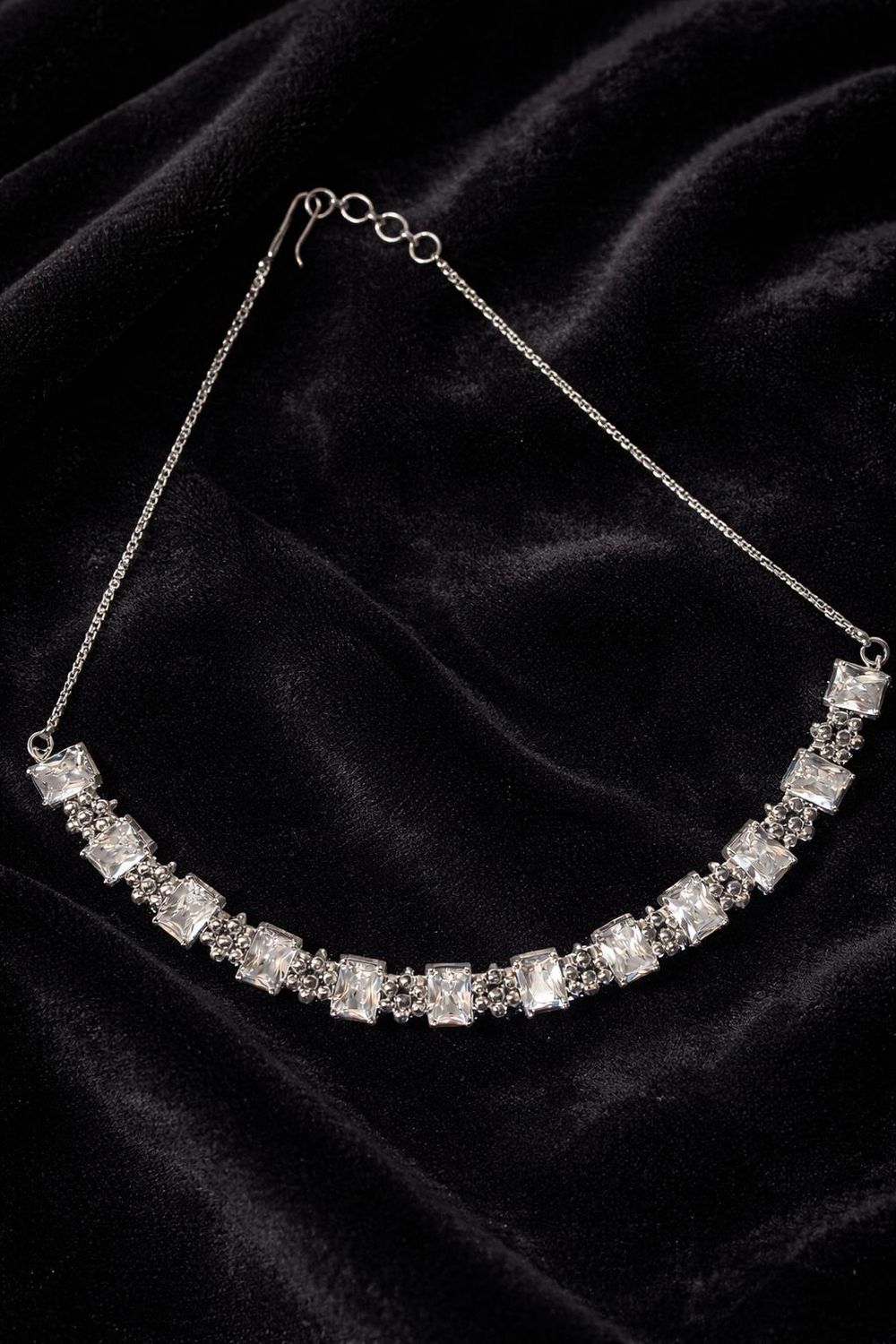 Silver-tone adjustable neck chain with square stones