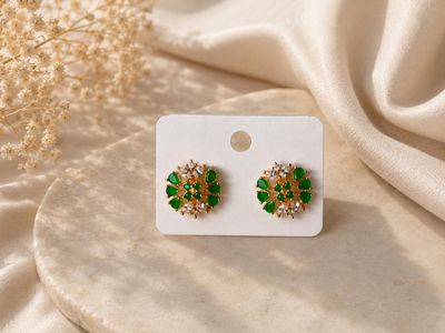 Emerald Green Floral Crystal Stud Earings