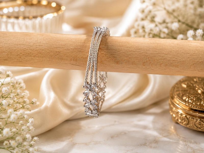 Luminous Crystal Floral Bangle with white stones