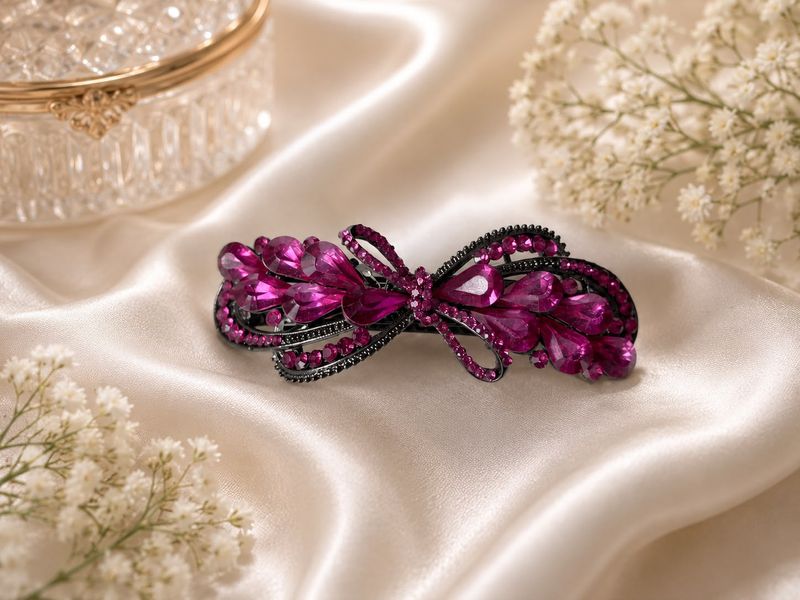 Pink Crystal Bow Hair Clip