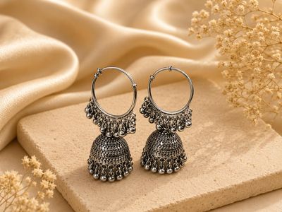 Oxidized Jumka Hoop Earings