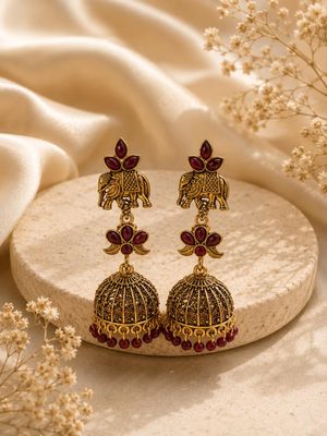 Elephant Jhumka Earrings Maroon