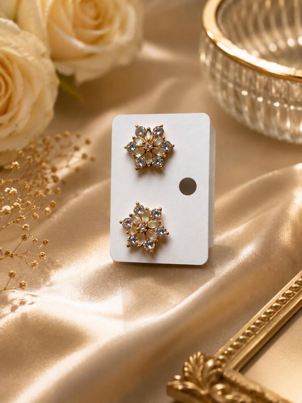Elegant Floral Sparkle White Stoned Studs