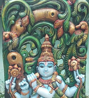 36 inches Multicoloured Krishna with cow
