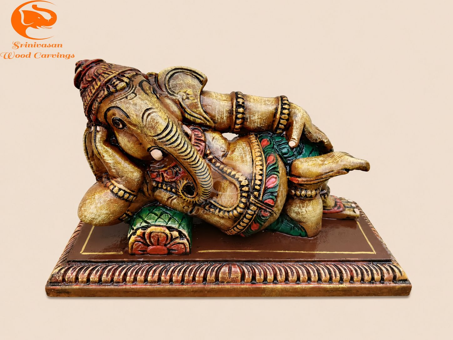 Sleeping Ganesh Wooden hand carved (Reclining Ganesha)