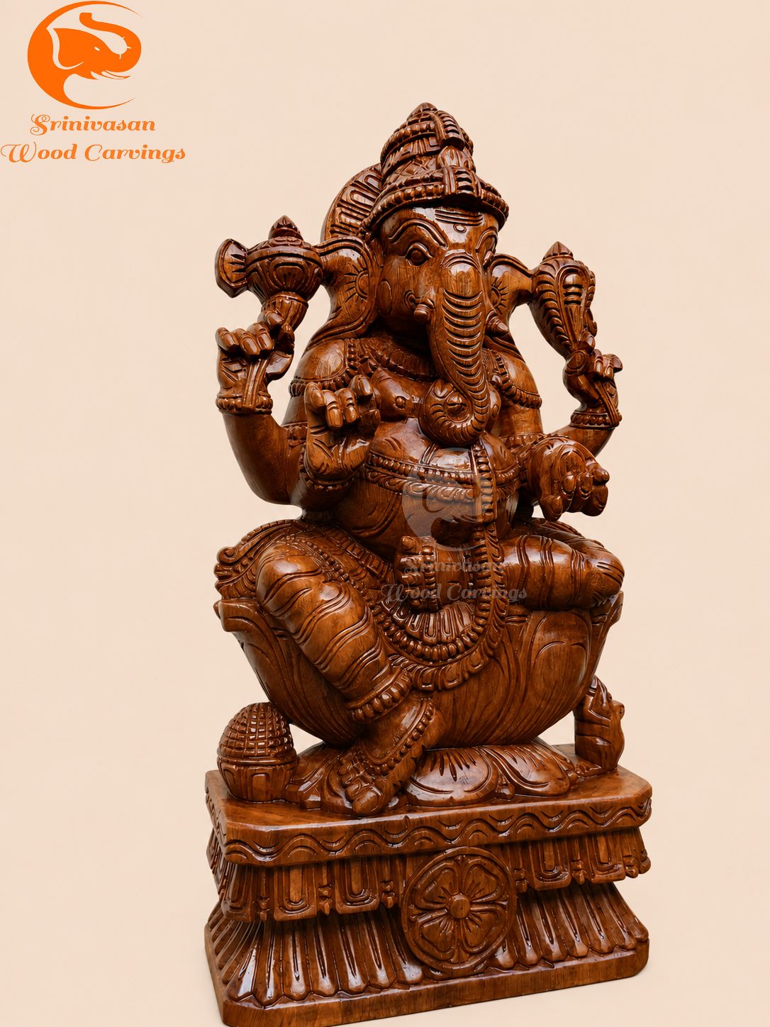 18" Royal Ganesha Wooden Sculpture