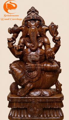 18" Royal Ganesha Wooden Sculpture