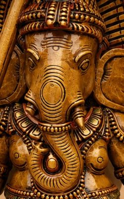 24" Golden Coloured Wooden Umbrella Ganesha Idol