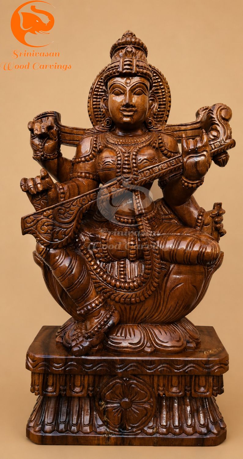 24" Polished Saraswathi - Goddess of Knowledge &amp; Wisdom
