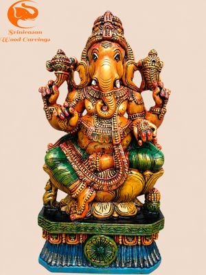 24" Traditional Wooden Vinayagar Statue with Multicoloured Finishing 24" Traditional Wooden Vinayagar Statue with Multicoloured Finishing