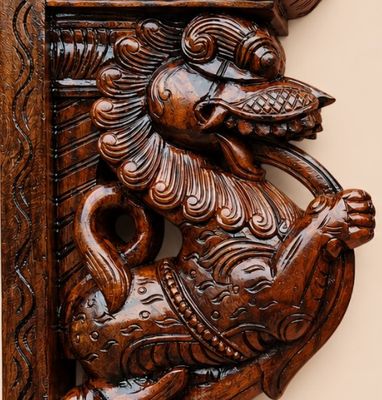 18" Yali Temple Style Wooden Decor