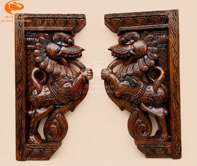 18" Yali Temple Style Wooden Decor 18" Yali Temple Style Wooden Decor