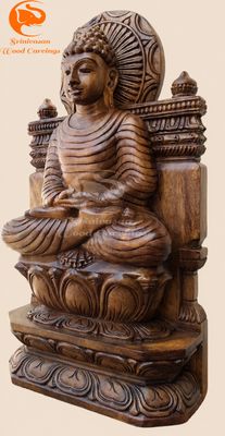 18" Meditating Buddha Wooden Sculpture