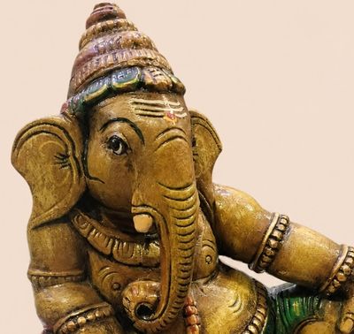 12" Divine Wooden Ganesha Statue
