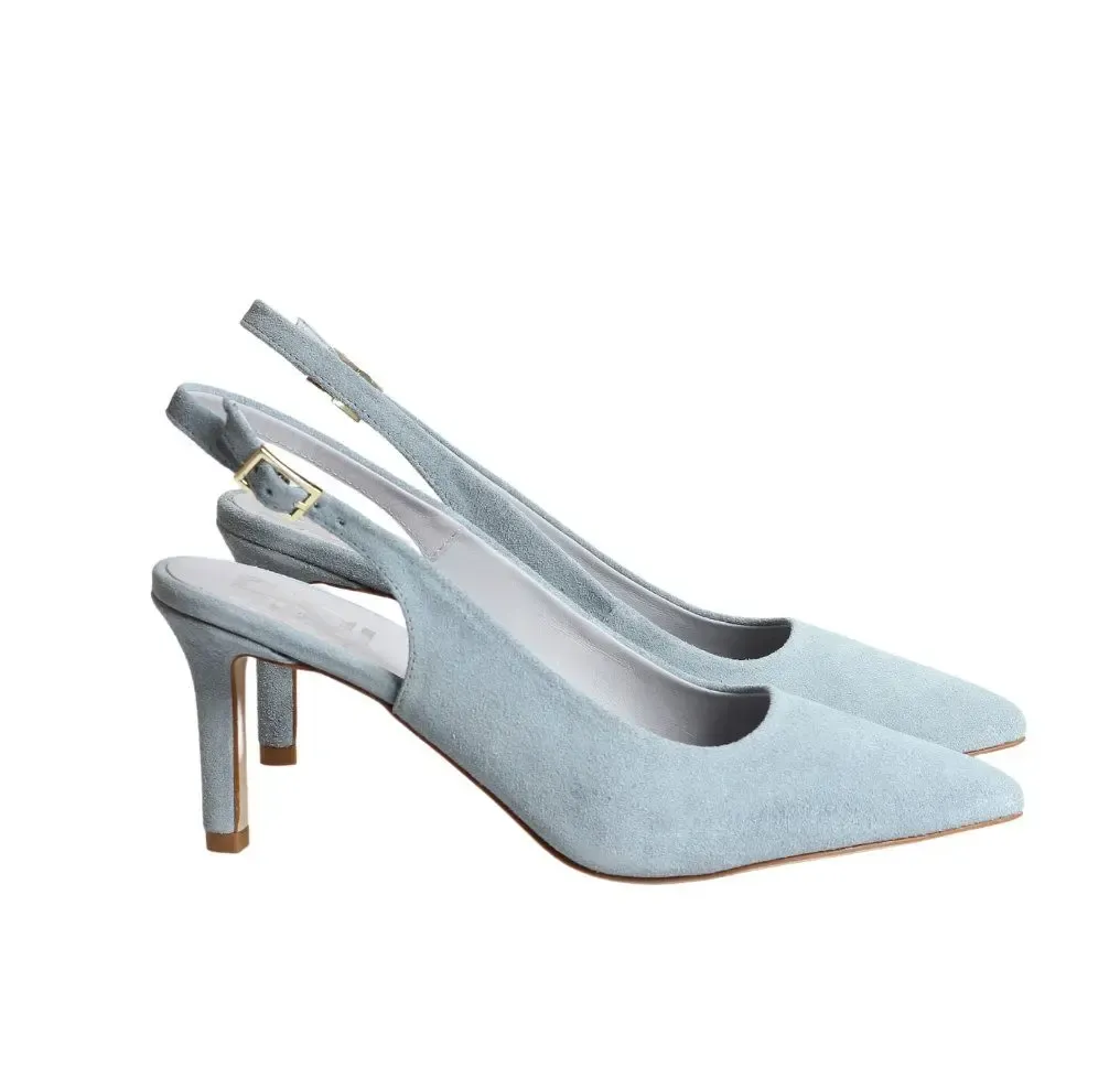 svetlo plave ženske sandale stikla elegantne