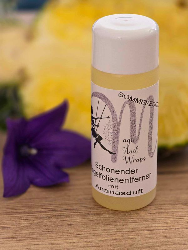 Limitierte Sommer-Edition Magic Nail Wraps Schonender Nagelfolienentferner mit Ananasduft, Flasche mit 100 ml , 1 Stück Versand nur innerhalb Deutschlands möglich! Limitierte Sommer-Edition Magic Nail Wraps Schonender Nagelfolienentferner mit Ananasduft, Flasche mit 100 ml , 1 Stück Versand nur innerhalb Deutschlands möglich!