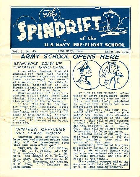 Spindrift #43, 3/12/1943 - US Navy Pre-Flight School Iowa City, Ted Drake &#39;toons