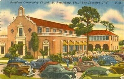 1955 Linen Postcard: Pasadena Community Church, St. Petersburg, Florida