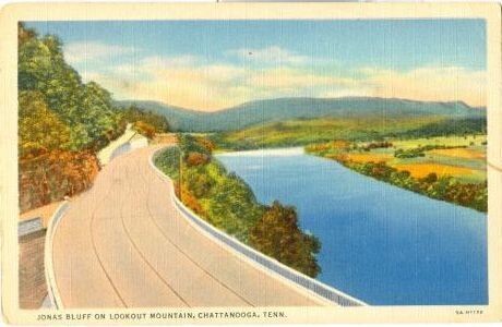 1935 Linen Postcard: Jonas Bluff on Lookout Mountain, Chattanooga, Tenn.