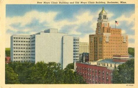 1954 Linen Postcard: New Mayo Clinic Building &amp; Old Mayo Clinic Building, Minn.