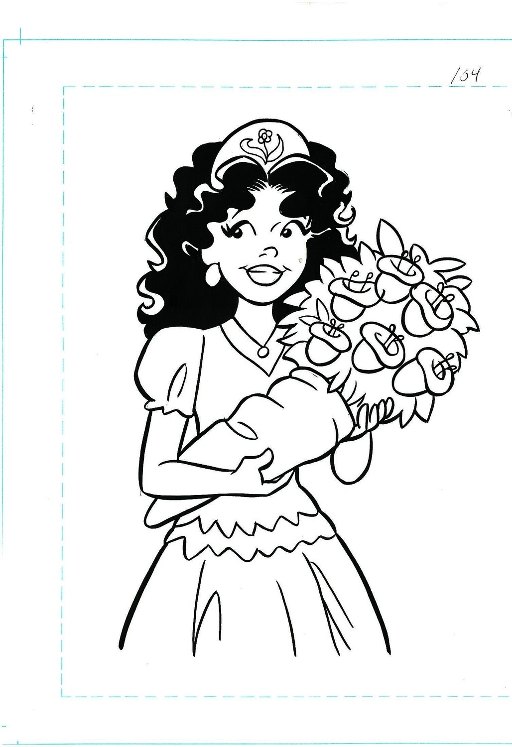 Princess with Bouquet - Dan Parent splash page 8 x 11 original Archie style art
