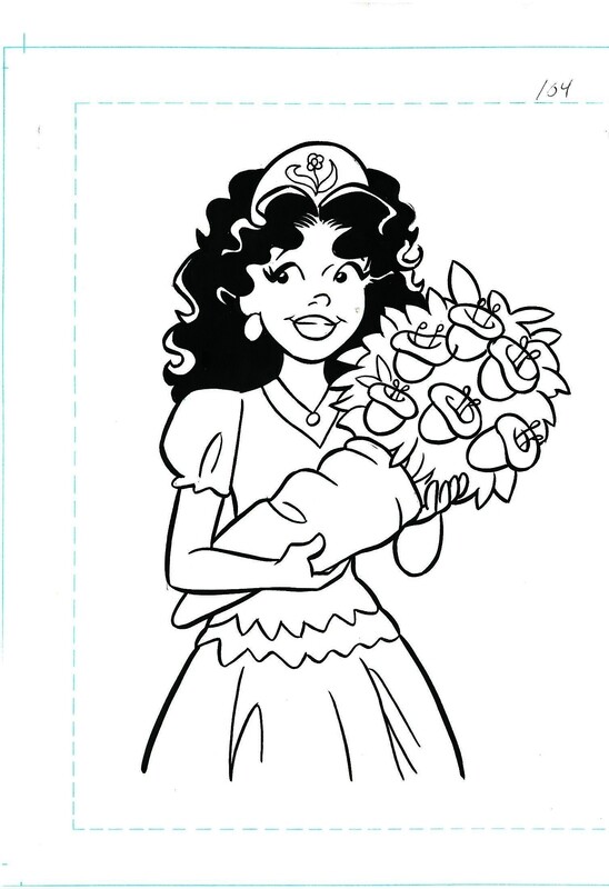 Princess with Bouquet - Dan Parent splash page 8 x 11 original Archie style art