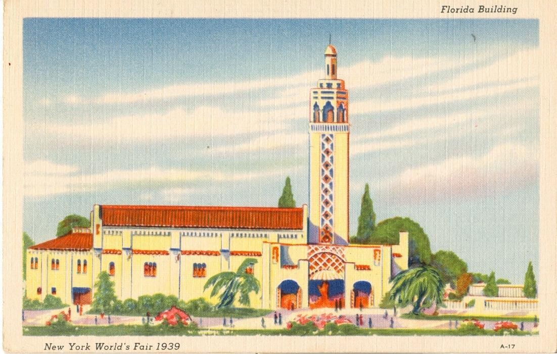 1939 LINEN postcard - A-17 - Florida Building, New York World&#39;s Fair - Colortint