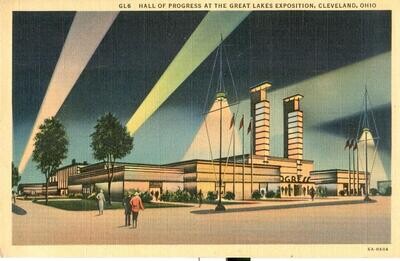 1936 LINEN postcard - GL6 - Hall of Progress at the Great Lakes Exposition, Ohio