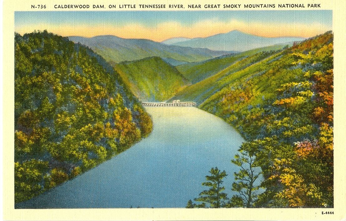 1940s Linen: Calderwood Dam on Little Tennessee River