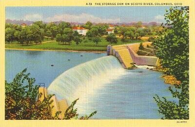 1932 Linen: Storage Dam on Scioto River, Columbus, Ohio