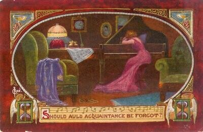 1912 LITHO Should Auld Acquaintance Be Forgot postcard, Cissna Park, Illinois