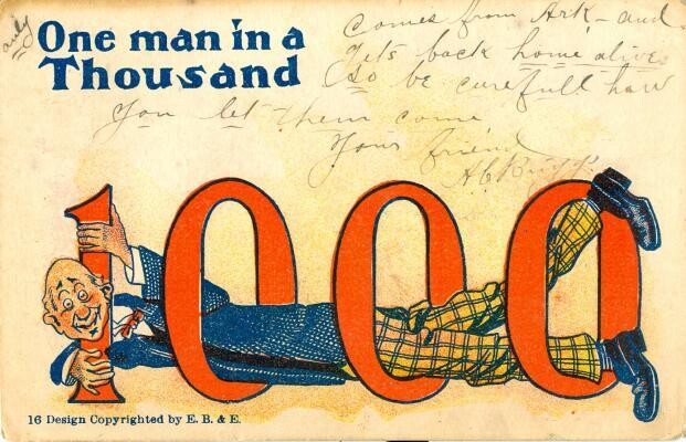 1907 Comic Postcard - One Man in 1000 - Railroad Use