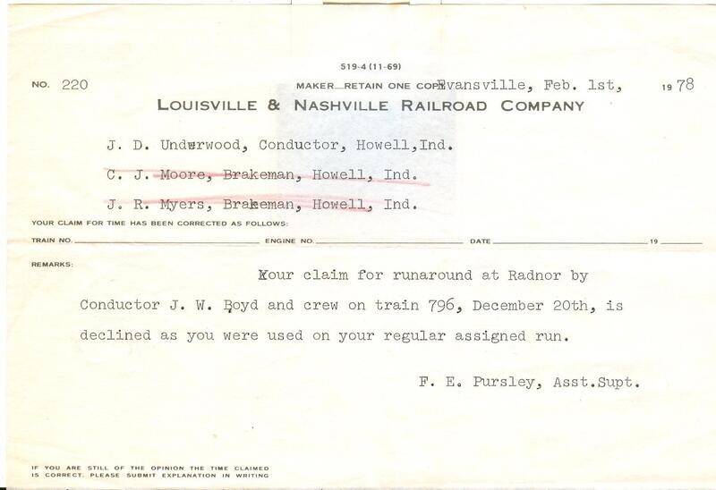 Louisville &amp; Nashville Railroad Company - claim form 519-4 (11-69) Feb. 1, 1978
