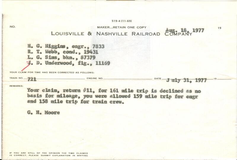 Louisville &amp; Nashville Railroad Company - claim form 519-4 (11-69) Aug. 18, 1977
