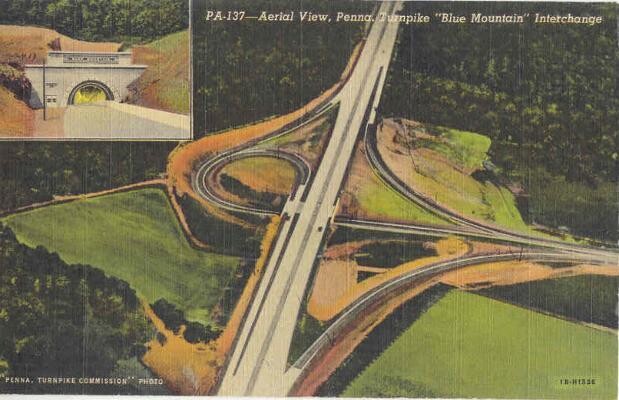 1941 Linen Postcard - Blue Mountain Interchange, Pennsylvania. Turnpike