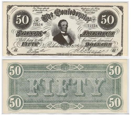Confederate States of America - movie prop $50 bill serial #77114, Reed #CA-50b