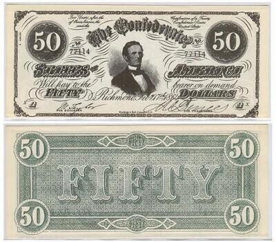 Confederate States of America - movie prop $50 bill serial #77114, Reed #CA-50b
