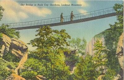 1935 Linen: Sky Bridge in Rock City Gardens, Lookout Mt